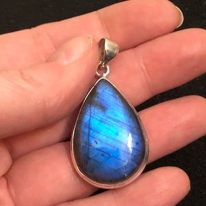 Gorgeous New Flashy Blue Labradorite Pear Drop Sterling Silver Pendant